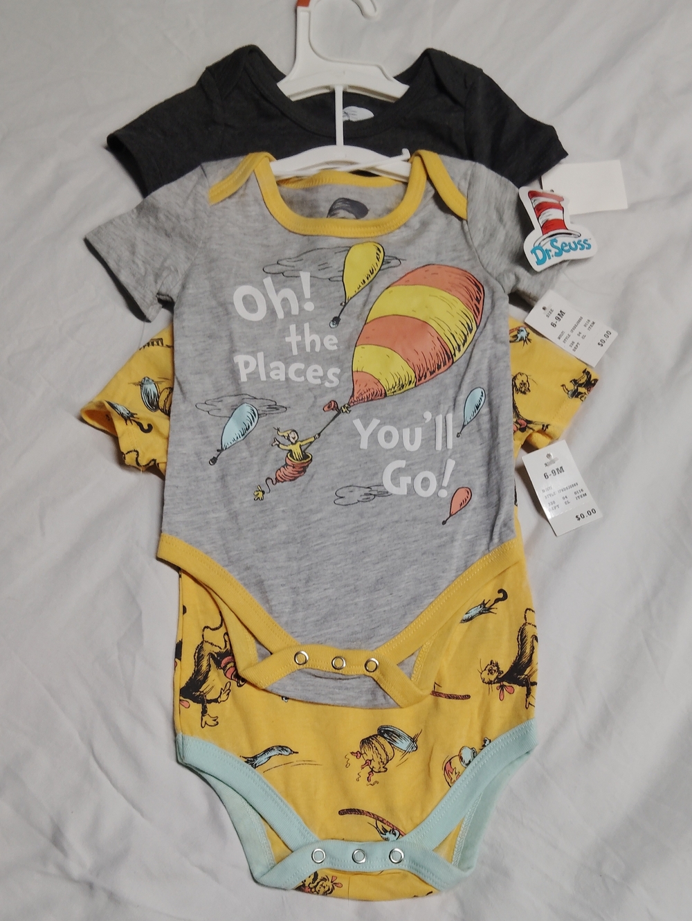 Dr. Seuss Yellow, Gray & Black "Oh! The Places You'll Go" Baby One-Piece Set
